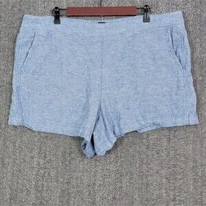 Gap Shorts Womens XXL Blue Linen Blend Elastic Waist Pockets Lightweight Comfy